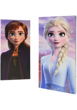 Disney Frozen 2 2Piece LED Canvas Wall Art Featuring Anna and Elsa, 7" W x 14" H (Eachpiece), Multi