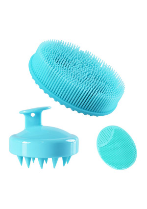Shampoo Brush Bath Brush Kit Including Hair Scalp Massager Brush,Silicone Shower and Bath Brush Gentle Scrub Skin Exfoliation,Pore Cleaning Pad for Men Women Kids(Green)