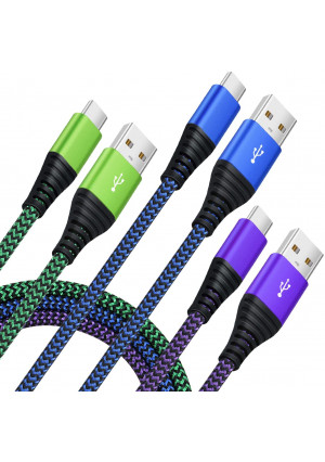 USB C Cable, Costyle 3 Pack 10ft Type C USB C to A Charger Sync and Fast Charging Nylon Braided Cord Compatible with Samsung Galaxy S10 S9 S8 Note 8, Google Pixel 3 2, Switch- Green Blue Purple