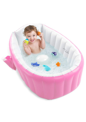 Inflatable Baby Bathtub, Portable Toddler Bathtub Baby Bath Tub Non Slip Travel Bathtub Mini Air Swimming Pool Kids Thick Foldable Shower Basin, Pink