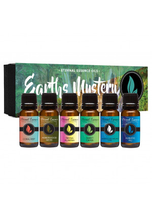 Earths Mystery - Gift Set of 6 Premium Fragrance Oils - Freesia Plumeria, Sweet Grass, Amberwood Moss, Adriatic Fig, Moroccan Argan Type, and Coral Reef - Eternal Essence Oils