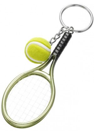 Tennis Racket Keychain Key Ring Tennis Ball Keyring Sport Keychain Gift (Green)