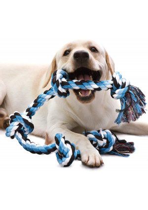 KILIKI Dog Rope Toys for Aggressive Chewers: 3 Feet 5 Knots Indestructible Dog Chew Toys Tough Nature Cotton for Medium and Large Breed