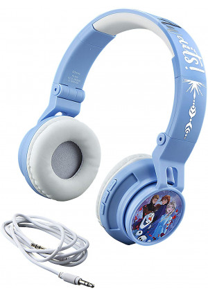 eKids Disney Frozen 2 Wireless Bluetooth Portable Kids Headphones with Microphone, Anna and Elsa Volume Reduced to Protect Hearing Stream Disney Plus, Adjustable Kids Headband for School Home Travel