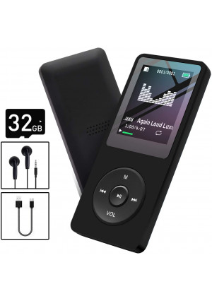 MP3 Player 32GB with Speaker FM Radio Earphone Portable HiFi Lossless Sound MP3 Mini Music Player Voice Recorder E-Book HD Screen 1.8 inch Black Support up to 128GB.