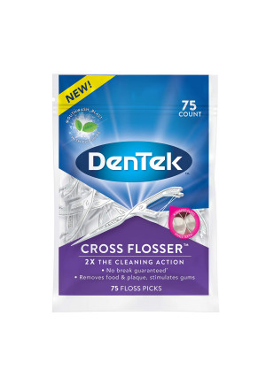 DenTek Cross Flosser Floss Picks, X-Shaped Floss Hugs Teeth, 75 Count