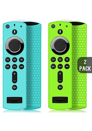 2 Pack Remote Case/Cover for Fire TV Stick 4K,Protective Silicone Holder Lightweight Anti Slip Shockproof for Fire TV Cube/3rd Gen All-New 2nd Gen Alexa Voice Remote Control-Turquoise,Green