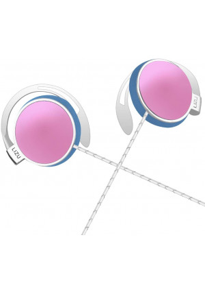 Clip Type EarphonesPortable Stereophone Headphones,with Microphone and Call Controller Stereo Earphones,Suitable for Compatible with 3.5mm iPhone, Android Mobile Phone Pink
