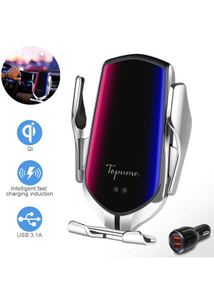 Wireless Charger Car Touch Sensing Automatic Retractable Clip Fast Charging Compatible for iPhone Xs Max/XR/X/8/8Plus, Samsung S9/S8/Note8
