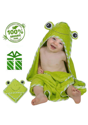 Aisawate Baby Hooded Towel, Soft Organic Bamboo Baby Toddler Bath Towels for Boys and Girls as 35x35 (Green)
