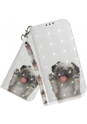 ISADENSER Galaxy A20 Wallet Case Galaxy A30 3D Case [Wallet Stand] for Girls with Credit Card Slot Holder Flip Folio Leather Case with Closure for Samsung Galaxy A20 / A30 3D Cute Pug TX