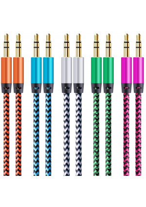 Aux Cord for Car, CableLovers 5 Pack 5ft Auxiliary Cord 3.5MM Audio Cable Nylon Braided Headphone Cable Male to Male Aux Cable for iPhone, iPad, Beats, Samsung Galaxy, Sony, Echo Dot, Tablet
