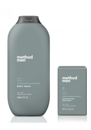 Method Men's - Sea + Surf Body Wash 18 Ounce and Sea + Surf Exfoliating Bar Soap, 6 oz - Set of 2