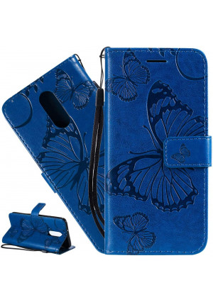ISADENSER LG K40 Case LG K12 Plus Case LG X4 (2019) Butterfly Case [Business Embossing] [Kickstand Flip] [Card Slot] [Magnetic Clasp] Flip Case for LG K40 (2019) Blue Butterfly KT