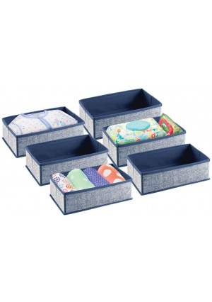 mDesign Soft Fabric Dresser Drawer and Closet Storage Organizer for Toddler/Kids Bedroom, Nursery, Playroom - Rectangular Bin with Textured Print, 6 Pack - Navy Blue