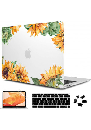CiSoo MacBook Air 13 Inch Case 2020 2019 2018 Sunflower Matte Clear Case for A2179 A1932 Model, Frosted Laptop Hard Shell Case Cover with Keyboard Cover Screen Protector for Air 13.3 - Sunflower