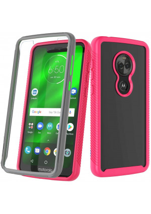 Moto G7 Play Case, Takfox Motorola G7 Optimo/T-Mobile Revvlry Case Clear Full Body Heavy Duty Protection with Screen Protector Shockproof Hard PCandSoft Bumper Phone Case for Motorola Moto G7 Play-Rose