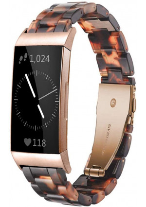 Ayeger Resin Band Compatible with Fitbit Charge 4,Charge 3/3 SE,Women Men Resin Accessory Rose Gold Buckle Band Wristband Strap Blacelet for Fitbit Charge 4,3/3 SE Smart Watch Fitness(Tortoise)