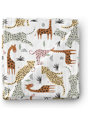 Aenne Baby Safari Animals Muslin Swaddle Blanket Gender Neutral Travel Large 47 x 47 inch, 1 Pack, Girl Boy Giraffe, Cheetah, Lion