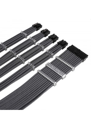 AQUIEIN Sleeved Cable Extension Type/for Power Supply/Mainboard 24, CPU 8, CPU 4+4, PCI-e 6+2(13.7 inch/ 35CM), Holder / (New Carbon Black)