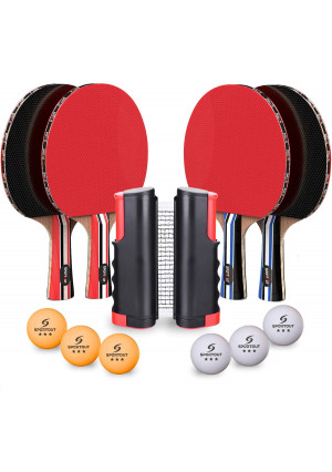 Sportout 4 Player Ping Pong Paddle Set, Table Tennis Paddle Set with Retractable Net, Balls and Portable Case, Perfect for Home Indoor or Outdoor Play