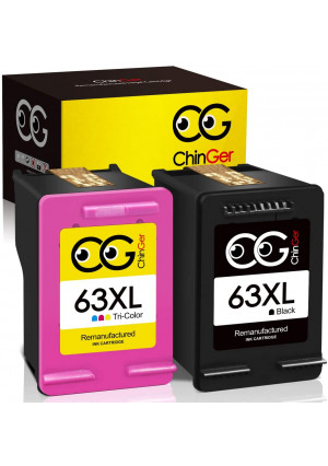 CHINGER Remanufactured 63XL Ink Cartridge Replacement for HP 63 XL Ink Cartridge with Ink Level Display Used in HP OfficeJet 3830 4650 5255 4655 Envy 4520 DeskJet 3631 1112 3630 (1 Black, 1 Tri-color)