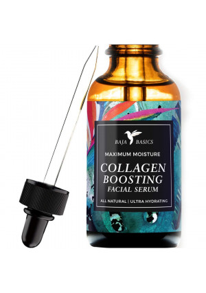 Collagen Boosting Facial Serum by Baja Basics 100% Natural, Skin Brightening, Anti Aging, Vitamin C, Deep Hydration for Dry Skin, Collagen Building, Organic Face Moisturizer 1oz