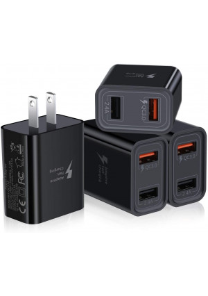 Fast Charge 3.0 USB Charger, Pofesun 4Pack 30W QC 3.0 USB Wall Charger Adapter Adaptive Fast Charging Block Compatible Samsung Galaxy S10 S9 S8 Plus S7 S6 Note 8 9 10,iPhone,LG,Wireless Charger-Black