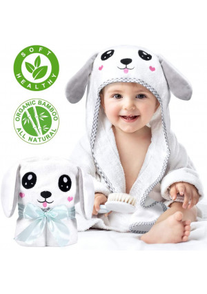 Kaome Baby Hooded Towel, Organic Bamboo Baby Towel Ultra Soft Bath Towel for Toddler, Super Absorbent Large Washcloth, Machine Washable Towel with Cute Ear Design for Baby Shower