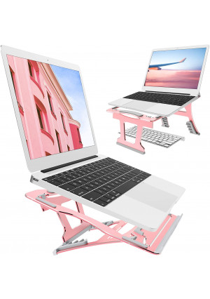2 In 1 Laptop Stand, 9 Angles Adjustable, 3 Folding Modes. Portable Ergonomic Angled Laptop Aluminum Stand. Free from Install. For Laptop 10''~15.6'', Suitable for Long Time of Laptop Using(Rose Gold)