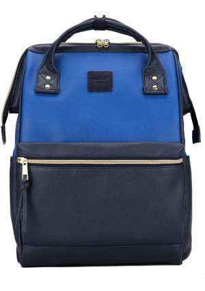KahandKee Leather Backpack Diaper Bag with Laptop Compartment Travel School for Women Man (Blue/Navy, Large)