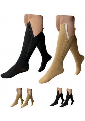 HealthyNees 15-20 mmHg Zipper Compression Wide Big Calf Socks 2 Pack Closed Toe (2 Pairs Mix, 3XL)