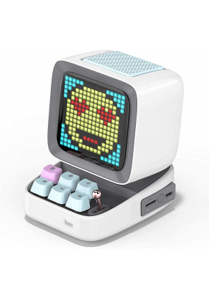 Divoom Ditoo Pixel Art Gaming Portable Bluetooth Speaker with App Controlled 16X16 LED Front Panel, Also a Smart Alarm Clock (White)