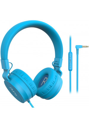PuroBasic Volume Limiting Wired Headphones for Kids, Boys, Girls 2+ Foldable and Adjustable Headband w/Microphone, Compatible with iPad, iPhone, Android, PC and Mac  by Puro Sound Labs, Blue