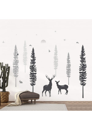 Timber Artbox Nursery Wall Decal - Dreamy Forest with Pine Tree, Animals and Deer - DIY Impressive Children Room