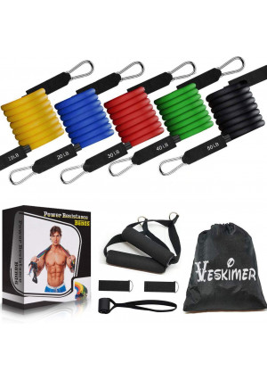VESKIMER 150LB Resistance Bands Set with Handles, Ankle Straps, Door Anchor and Workout Guide Exercise Bands for Men Women Resistance Training, Home Workouts