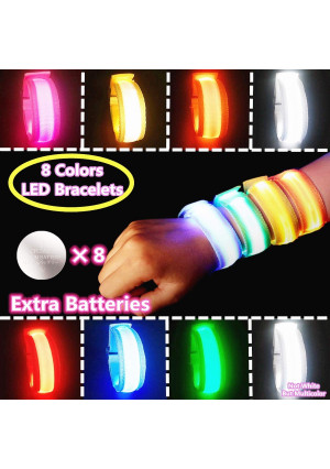 LED Wristband, Light Up Bracelets LED Armbands,, Flashing Sports Wristband Pack of 8 Glow in The Dark Party Supplies for Concerts, Festivals, Sports, Parties, Night Events