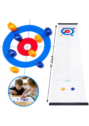 OPLIY Tabletop Curling Game,Compact Curling Family Games for Kids and Adults Compact Curling Board Game Portable Mini Tabletop Games for Family/School/Travel