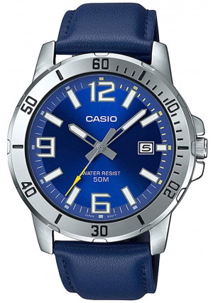 Casio MTP-VD01L-2BV Men's Enticer Blue Leather Band Blue Dial Casual Analog Sporty Watch