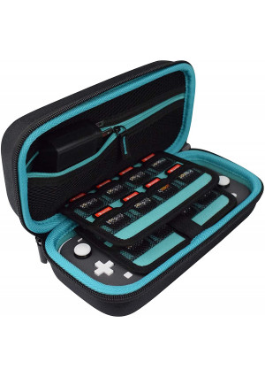TAKECASE Hard Shell Carrying Case - Compatible with Nintendo Switch Lite - Fits Extra Controllers and 19 Game Cards - Includes Accessories Pouch for Adapter/Charger and Cables Blue/Black