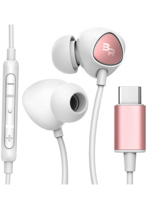 Bolle and Raven USB-C Headphones with Mic, in-Ear Wired Earphones with Inline Remote Plus Microphone for Type-C Phones Including Pixel 2/3/4, LG and Samsung Galaxy: Note 10, S20/Ultra (V100 Rose Gold)