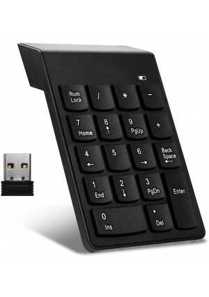 Wireless Numeric Keypad 18Keys Portable Number Numpad with 2.4G Mini USB Receiver for Laptop Notebook, Desktop, Surface Pro, PC - Black