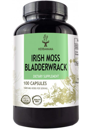 Irish Moss, Sea Moss and Bladderwrack 100 Capsules 1600 mg | Thyroid Support | Digestive Health | Immune Support | Anti-Inflammatory | Gluten-Free | Non-GMO