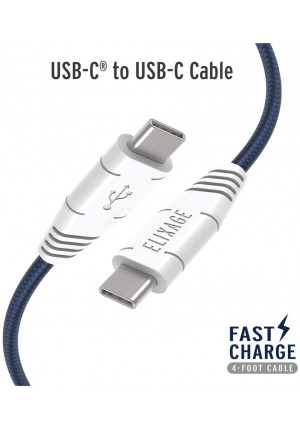 Elixage Charge/Sync 2.0 USB-C to USB-C 8 Inch Nylon Braided Fast Charging Cable