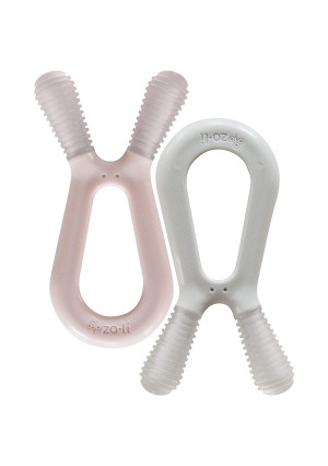 ZoLi Bunny Dual nub teether | 2 Pack Baby Teething Relief - Blush/Grey, BPA Free Teething Toy - Baby Shower Gift