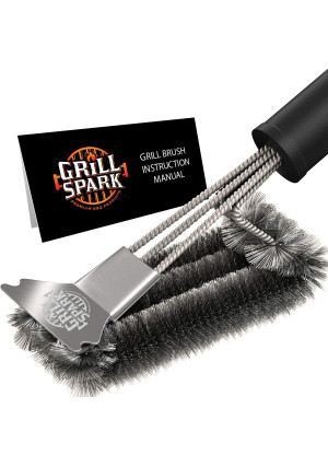 Grill Spark Grill Brush and Scraper 18 Inch | Stainless Steel Wire Bristles Brush | Barbecue Cleaning Brush for Weber Gas/Charcoal Grilling Grates | BBQ Grill Accessories