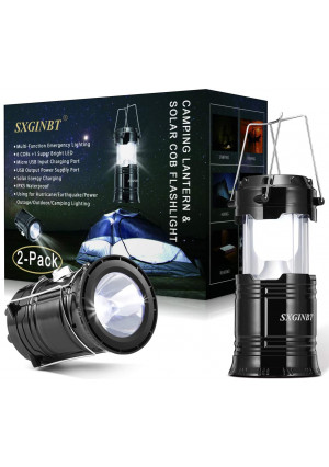 COB Lantern, Camping Solar Lanterns, SXGINBT 2-Pack Lantern Flashlights with Input/Output Port, USB Rechargeable Emergency Lighting for Hurricane/Earthquake/Power Outage