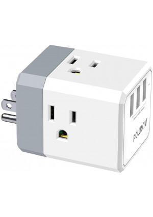 Multi Plug Outlet, Outlet expanders, POWSAV USB Wall Charger with 3 USB Ports(Smart 3.0A Total) and 3-Outlet Extender with 3 Way Splitter, No Surge Protector for Cruise Ship, Home, Office, ETL Listed