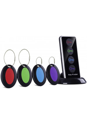 Key Finder with Extra 4 Long Chains, Simjar Wireless Remote Control RF Key Finder Locator for Keys Wallet Phone Glasses Luggage Pet Tracker