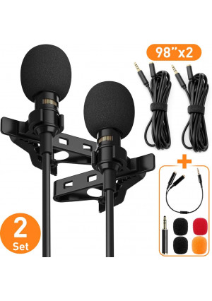 Professional Lavalier Lapel Microphone Complete Set - Omnidirectional Condenser Grade  Audio Video Recording Mic for Android/iPhone/PC/Camera for Interview, YouTube, Video Conference, Podcast